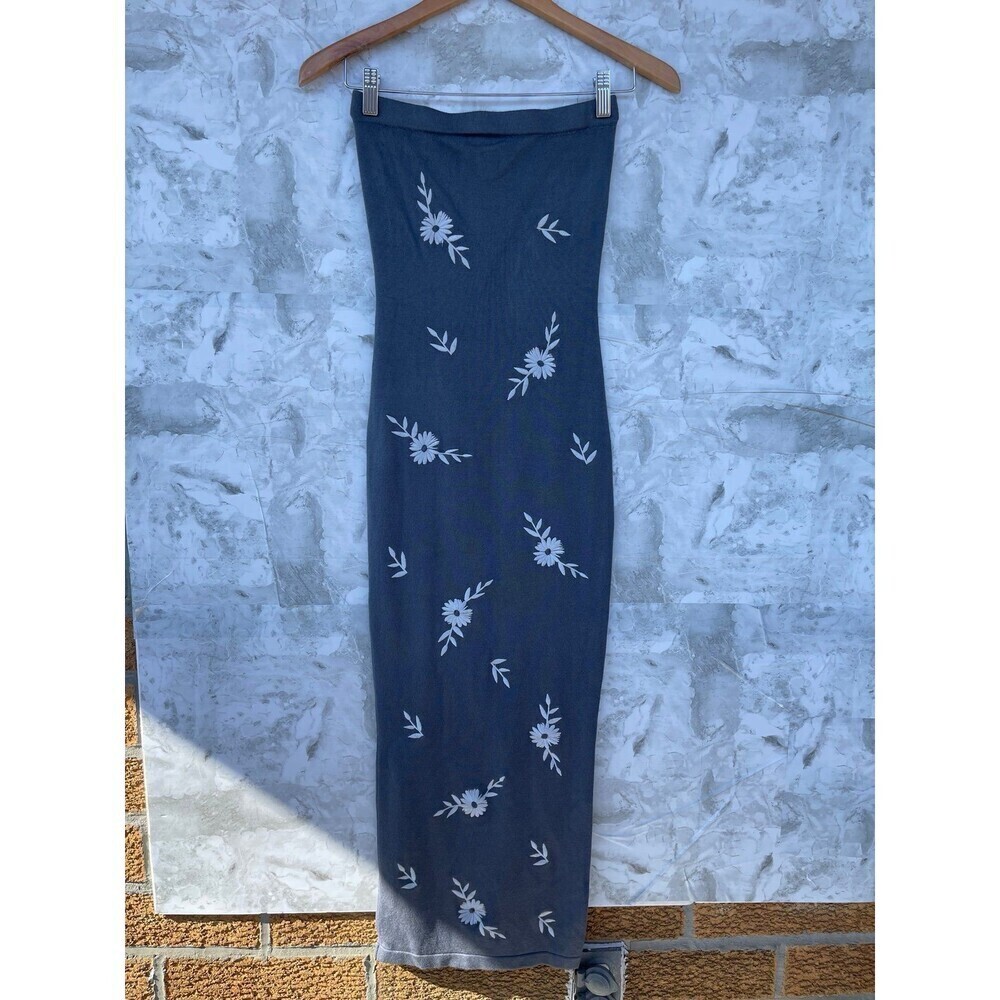 klesis embroided tube top dress charcoal size small - Picture 2 of 8